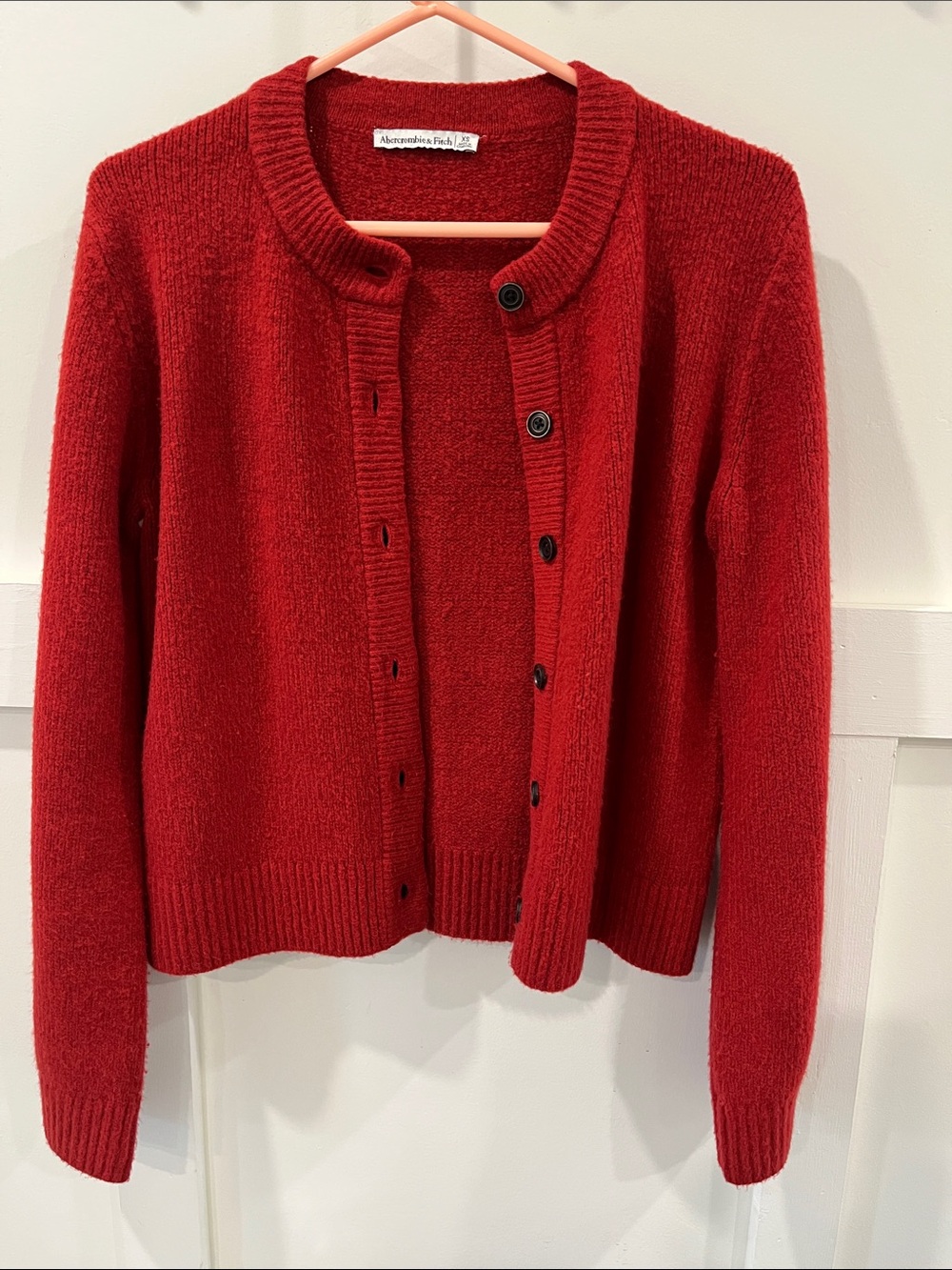 Abercrombie & Fitch Red Button-Up Crewneck Cardigan